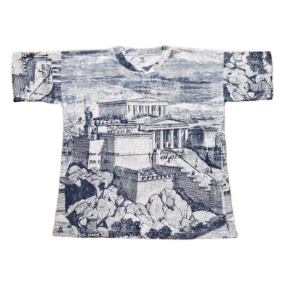 Vintage 90s Thrashed Athens Greece Sz L(FITS Medium) Mens All Over Print T-Shirt